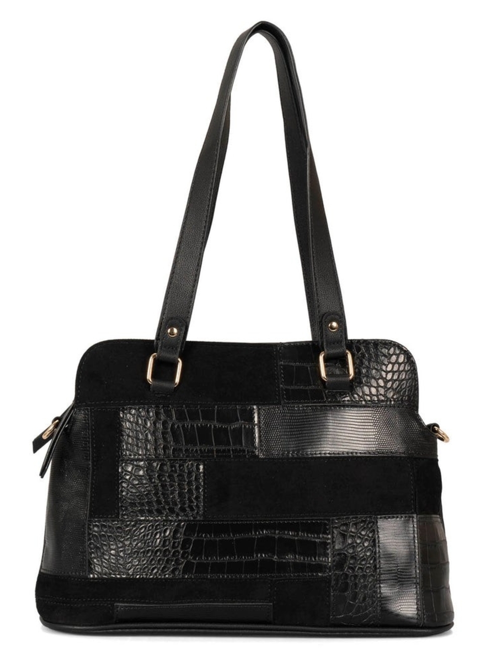Kim Rogers Black Patchwork Shoulder Bag with Gold Hardware